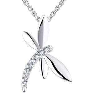 Women Dragonfly Necklace Sterling Silver Cubic Zirconia Pendant - Elegant Gift f